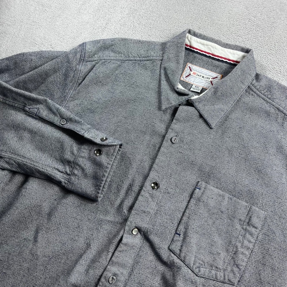32 Bar Blues Mens XXL‎ Blue White Micro Pattern Long Sleeve Button Down Shirt